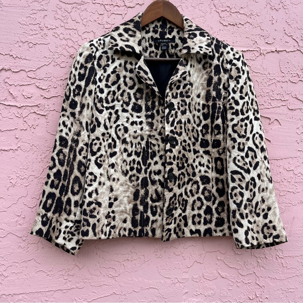 Louben Leopard Print Jacket Size 6 Black Tan